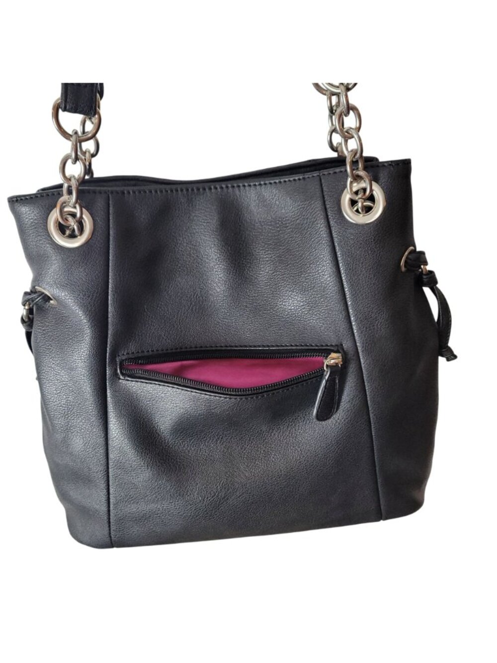 Nicole Miller Black Leather Shoulder Bag - Y2K edgy yet classic Grunge Chic 90's - Picture 11 of 15
